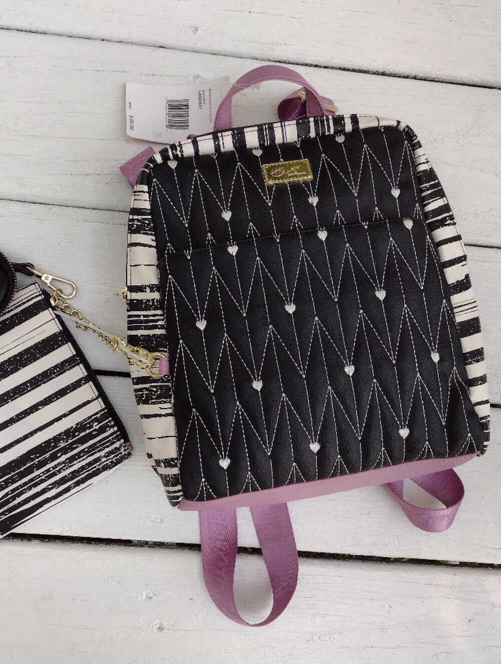 Luv Betsy by Betsy Johnson Nicole Miller Colab Black White Pink Backpack Purse